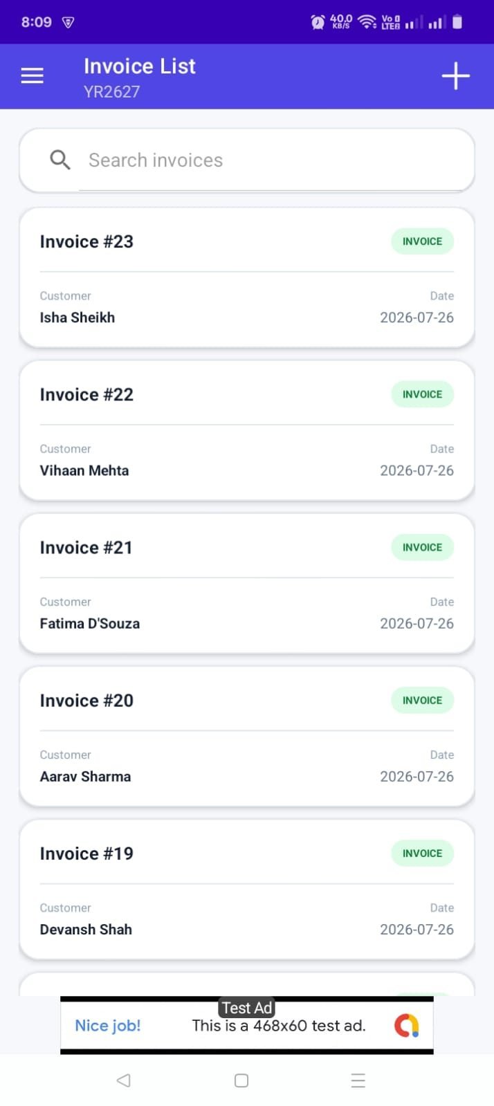 Searchable invoice list in Radiant Invoicing